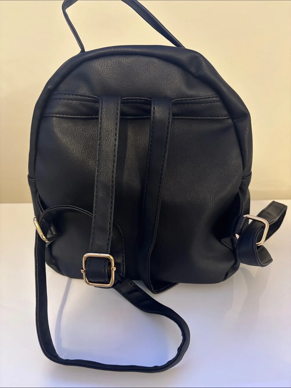 Black Women's Mini Backpack with Gold Accent